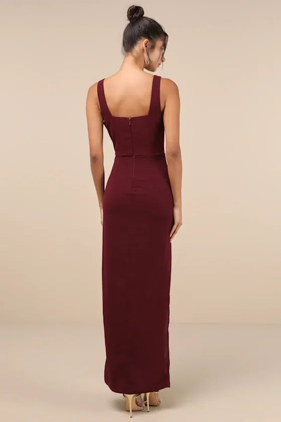 Burgundy Glamorous Disposition Rust Ruched Maxi Dress