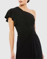 Black One Shoulder Midi Length Jersey Dress