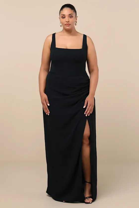 Black Glamorous Disposition Rust Ruched Maxi Dress