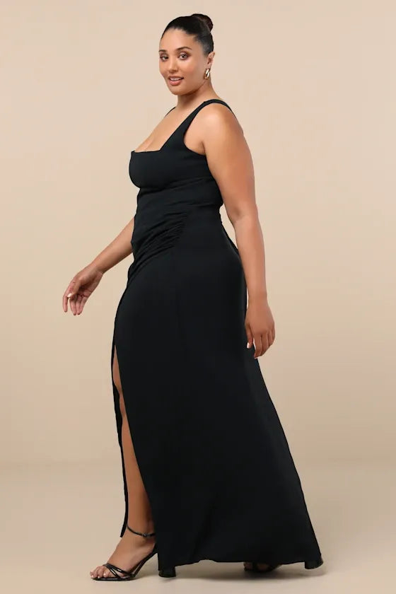 Black Glamorous Disposition Rust Ruched Maxi Dress