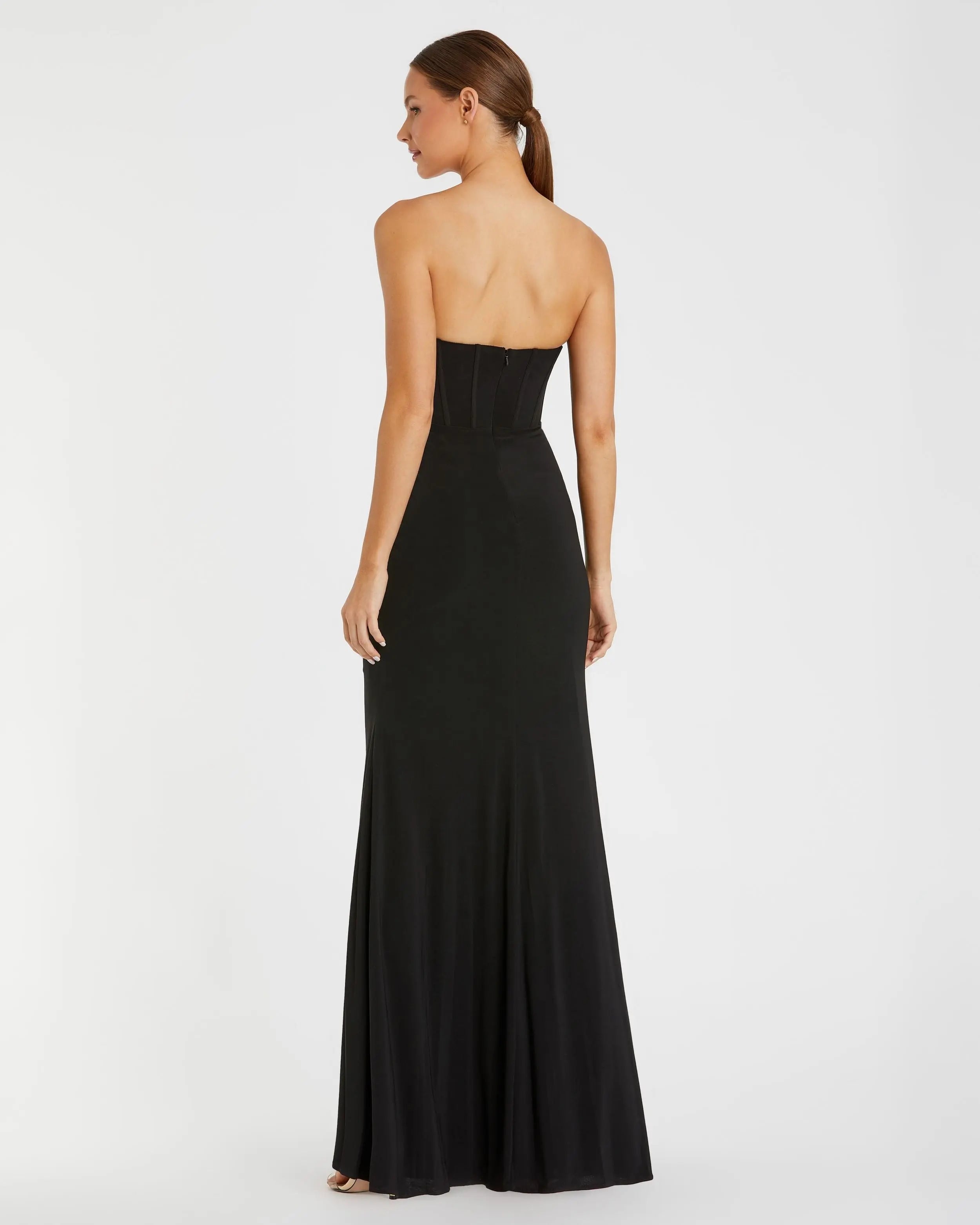 Black Strapless Corset A-Line Jersey Gown
