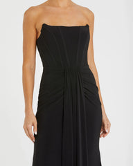 Black Strapless Corset A-Line Jersey Gown