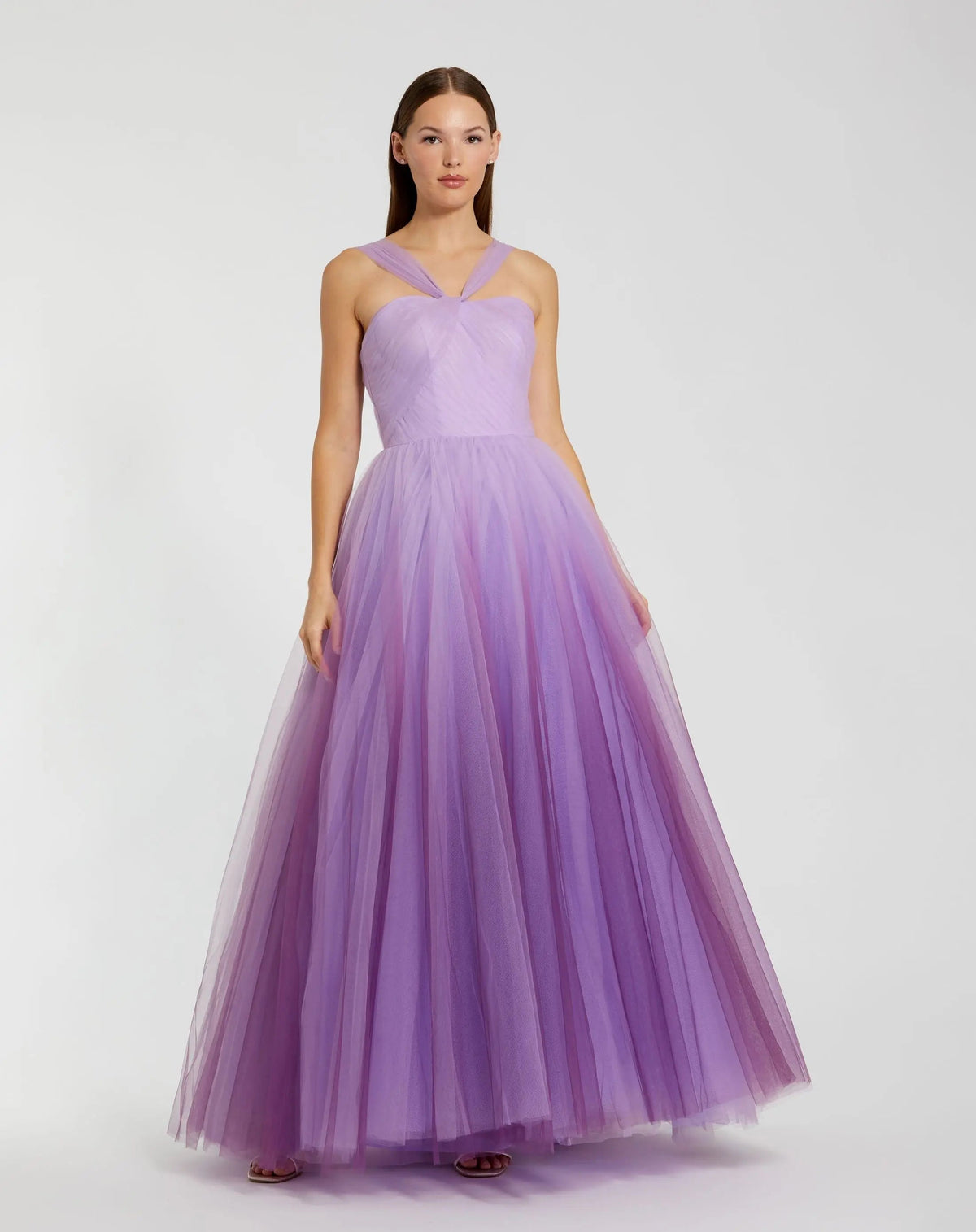 Purple Cross Front Strap Ombre Tulle Gown