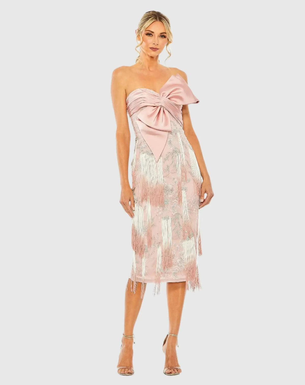 Pink Bow Front Ombre Fringe Detailed Dress