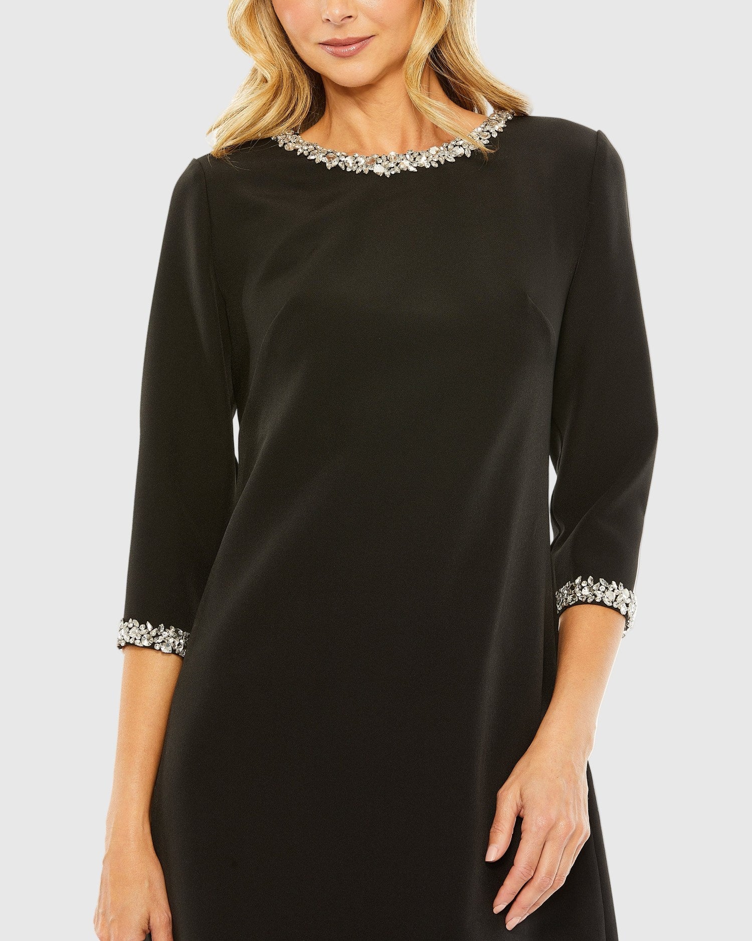 Black Embellished Crepe Cocktail Dress