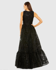 Black Sleeveless High Low Brocade Gown