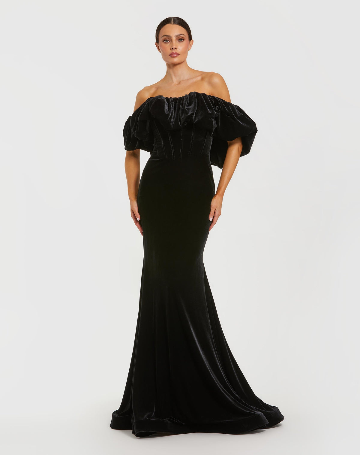 Black Off The Shoulder Velvet Bustier Mermaid Gown