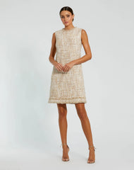 Beige Beaded Trim A-Line Mini Shift Dress