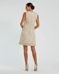 Beige Beaded Trim A-Line Mini Shift Dress