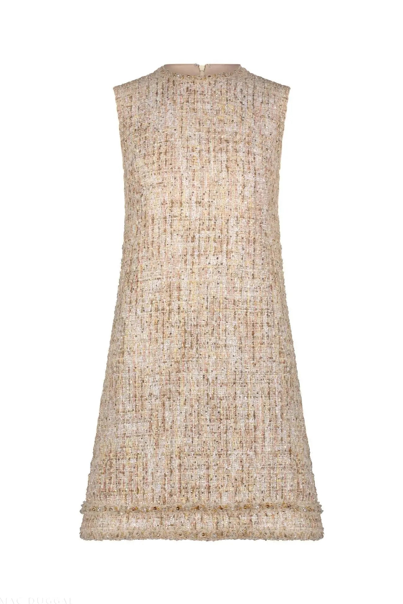 Beige Beaded Trim A-Line Mini Shift Dress