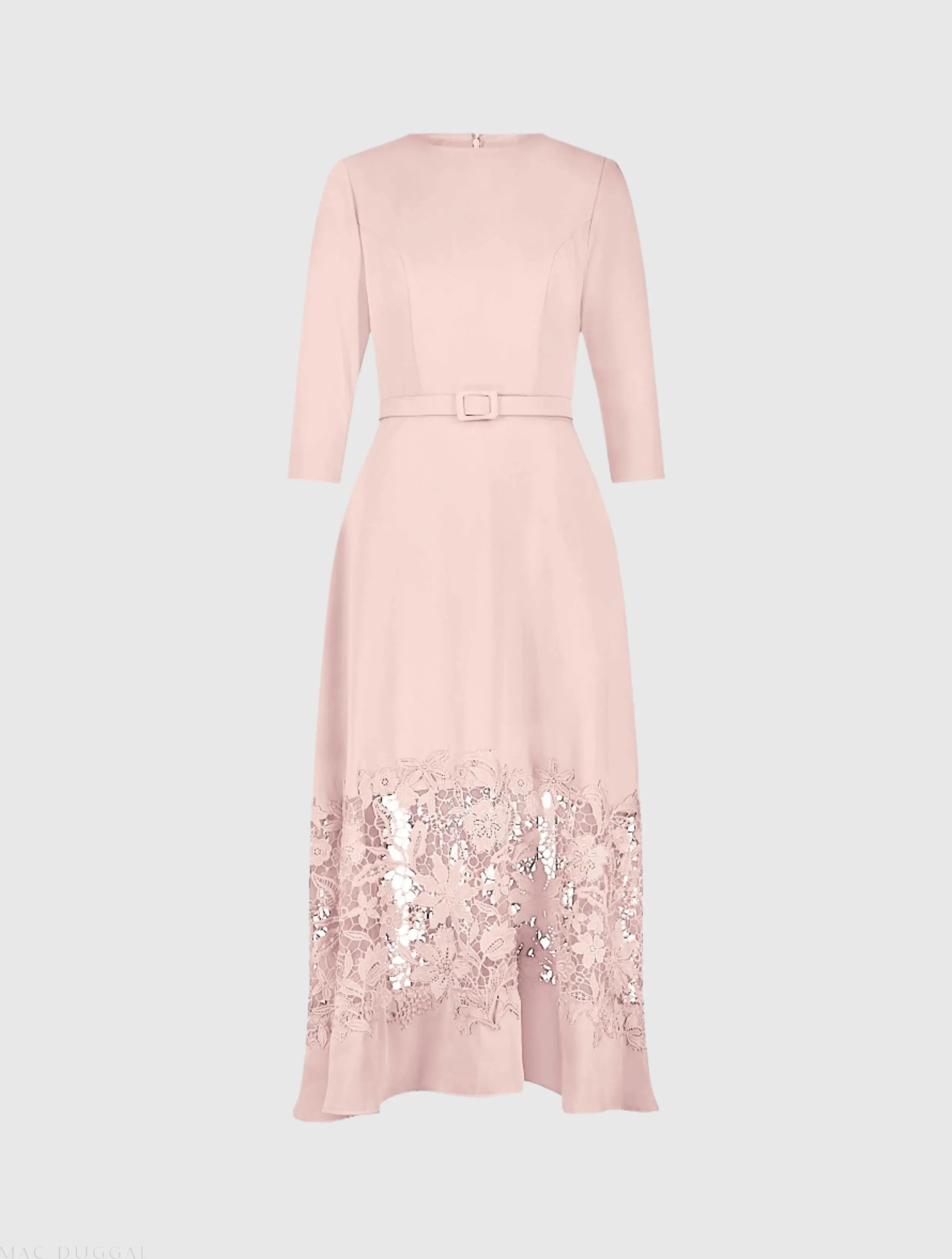 Pink Crepe Boat Neck Midi Dress With Applique Cut Out
