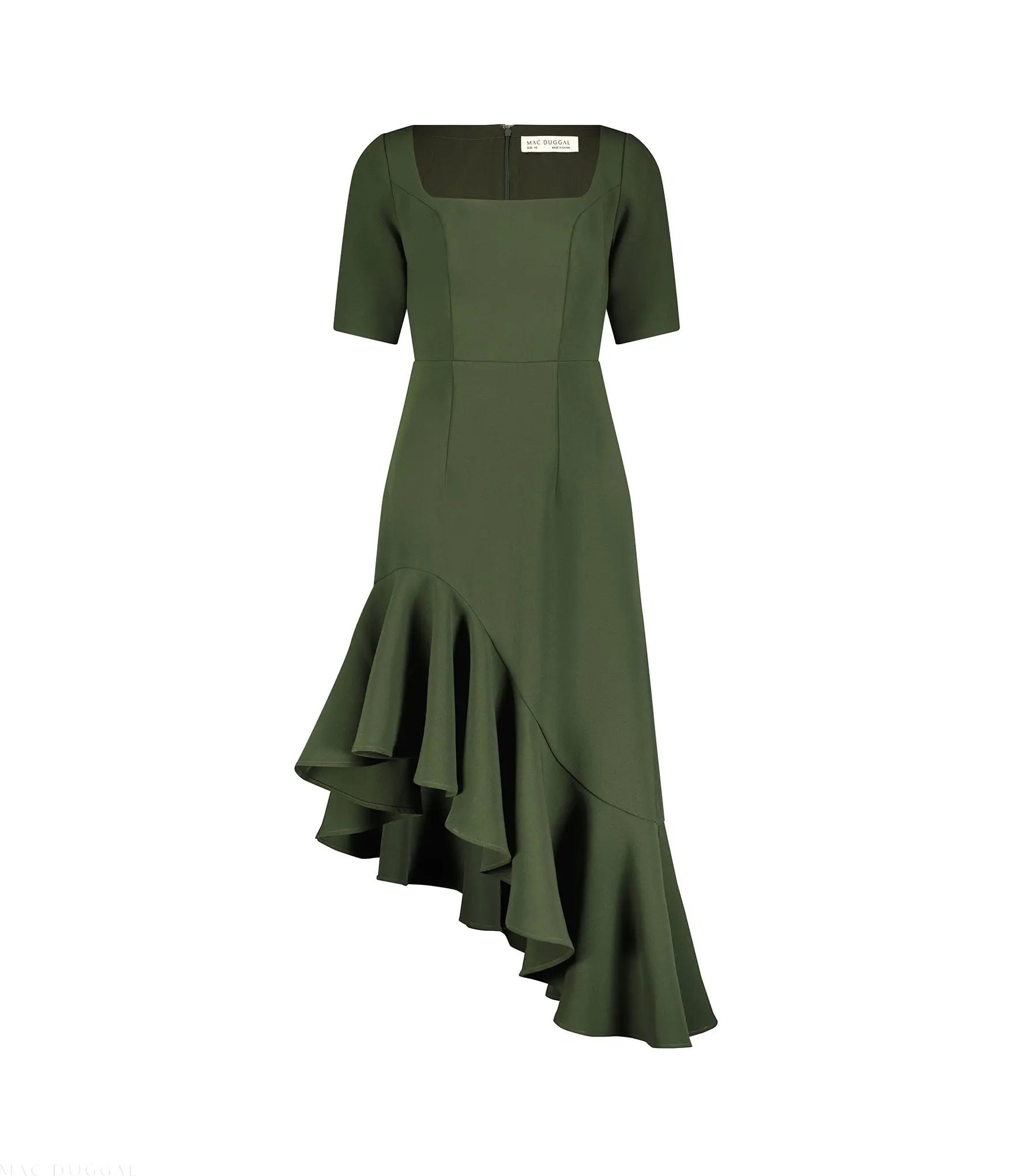 Green Crepe 3/4 Sleeve Asymmetrical Hem Dress - FINAL SALE