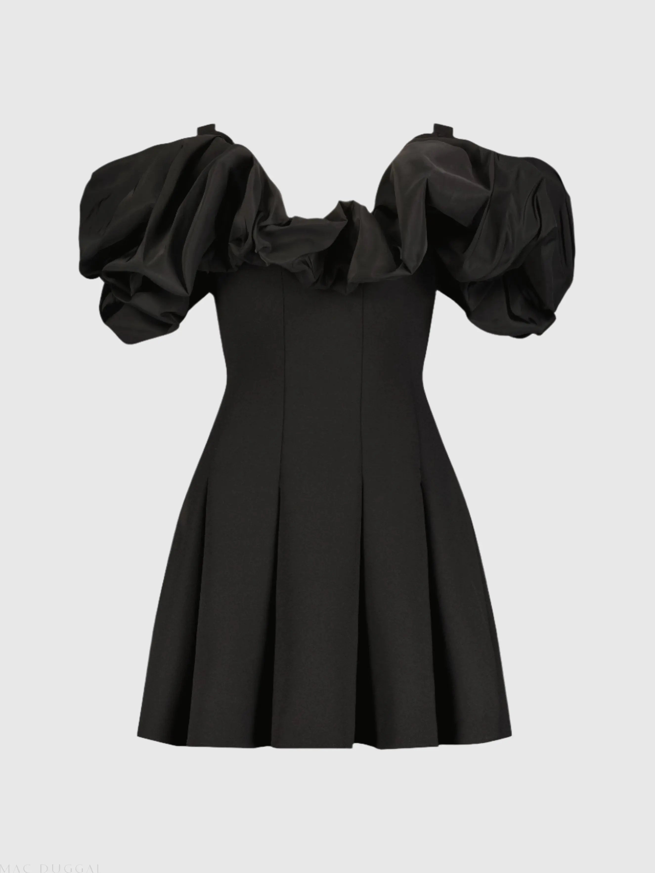 Black Crepe Godet Hem Mini Dress With Faille Ruffle