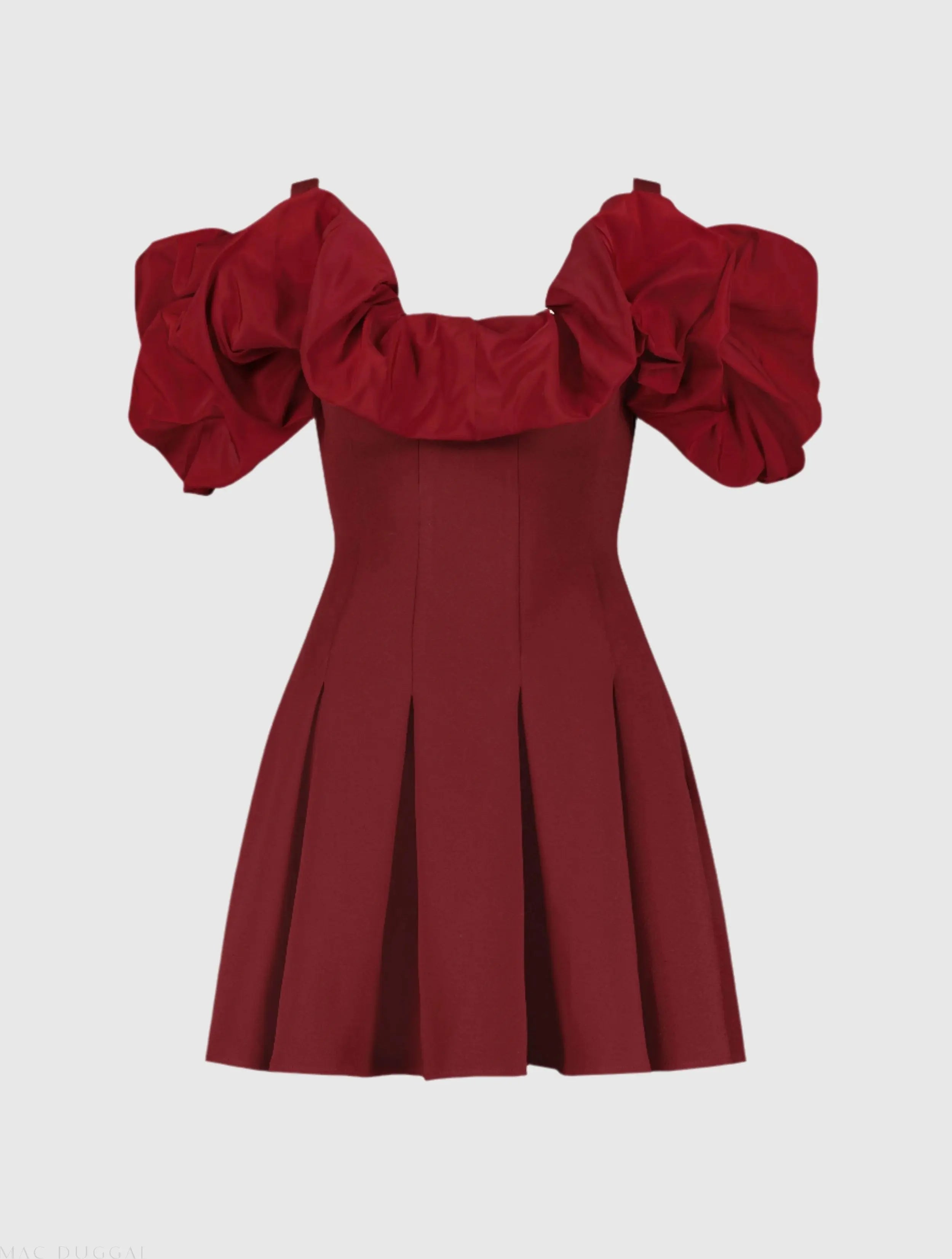 Red Crepe Godet Hem Mini Dress With Faille Ruffle