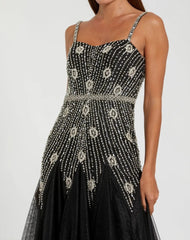 Black Slim Strap Embellished Bustier Gown