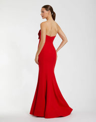Red Strapless Mermaid Gown With 3D Flowers