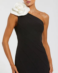 Black One Shoulder Mermaid Gown With 3D Flower