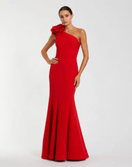 Red One Shoulder Mermaid Gown With 3D Flower