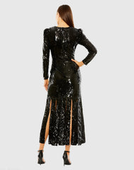 Black Long Sleeve High Neck Carwash Panel Dress