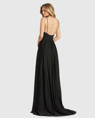 Black Plunge Neck High Slit Gown