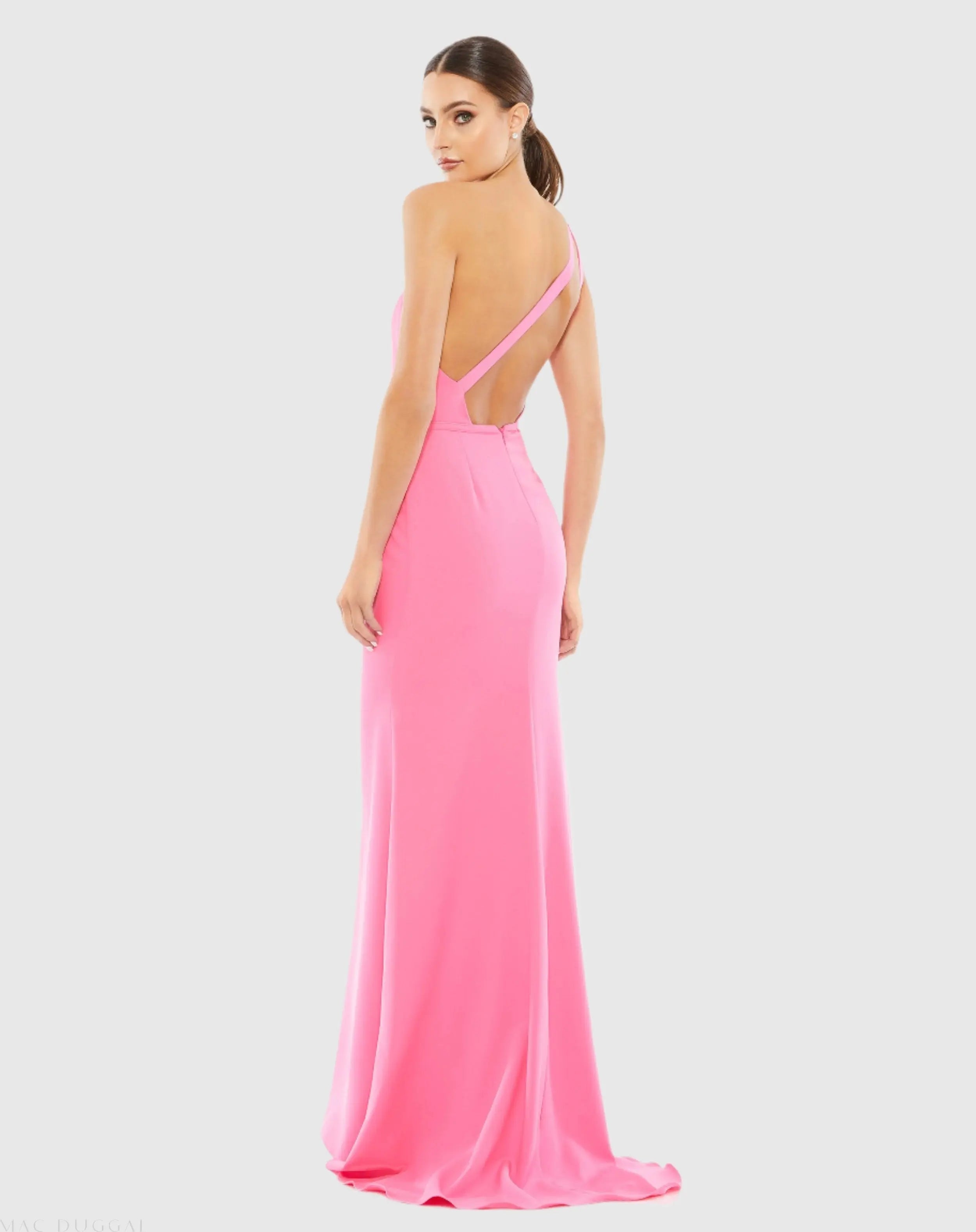 Pink One Shoulder Crepe Mermaid Gown
