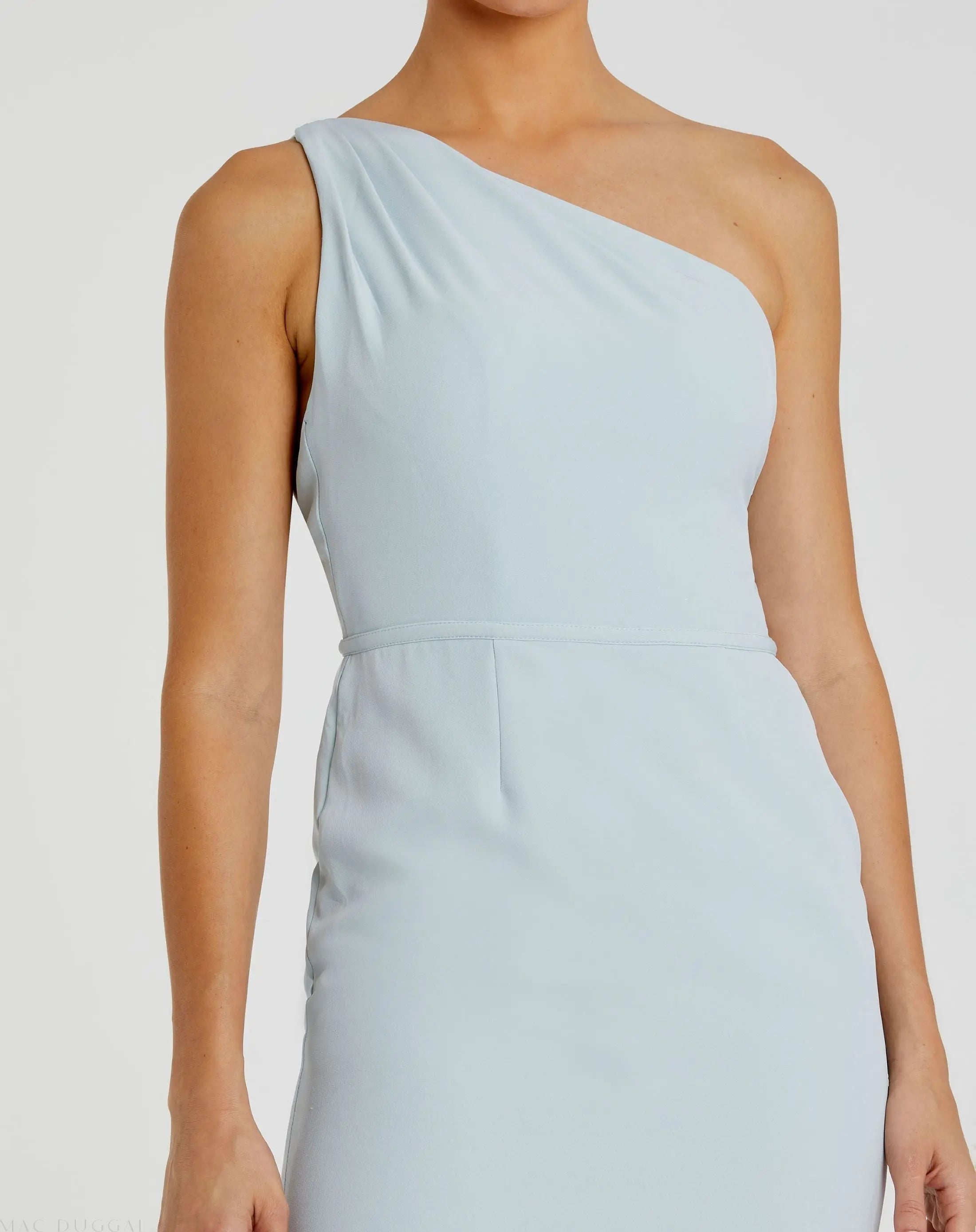 Blue One Shoulder Crepe Mermaid Gown