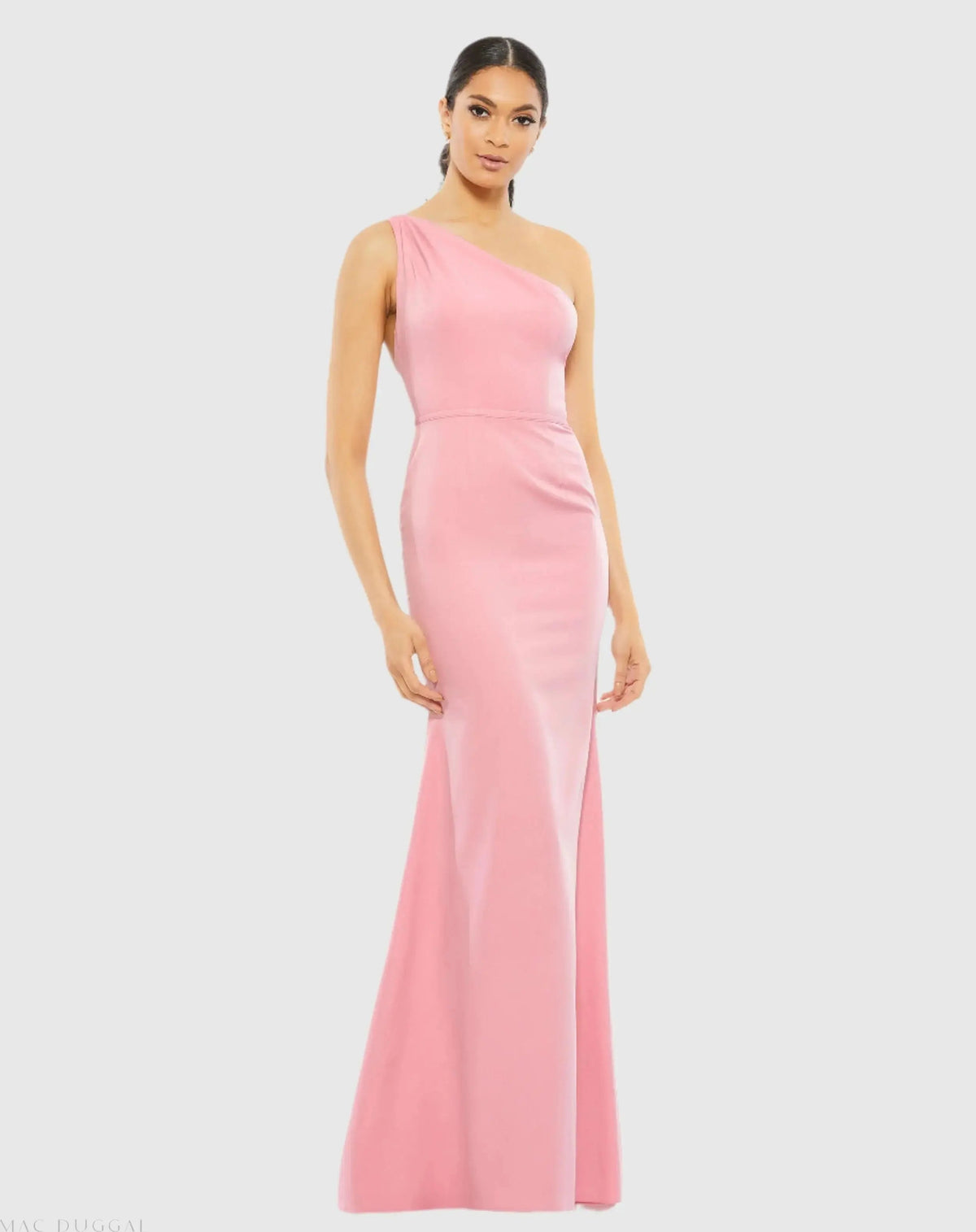 Light Pink One Shoulder Crepe Mermaid Gown