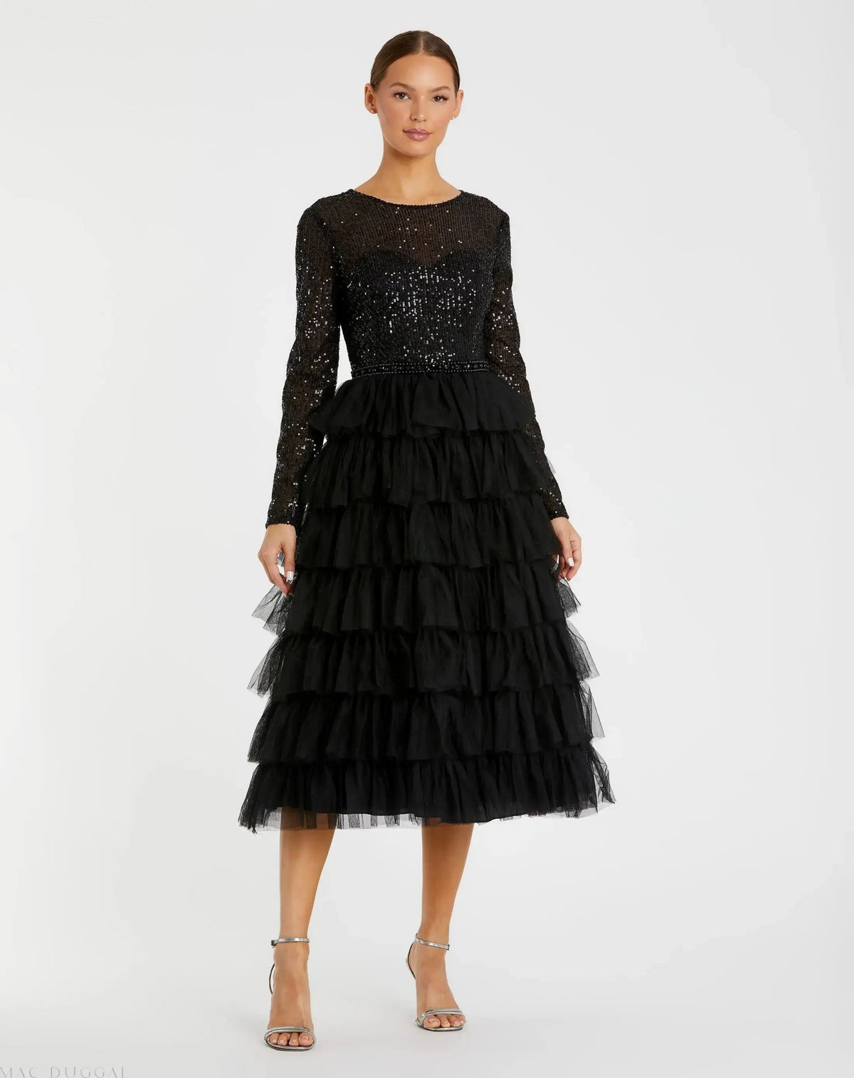 Long Sleeve Ruffle Tiered Midi Dress