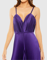 Purple Pleated Plunge Neck Wide Leg Jumpsuit