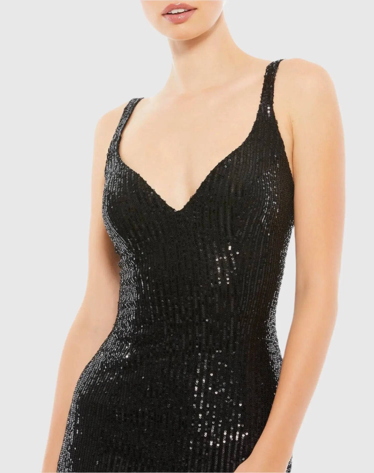 Black Fully Sequined Scoop Back Gown
