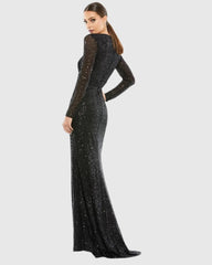 Black Sequined Long Sleeve Gown