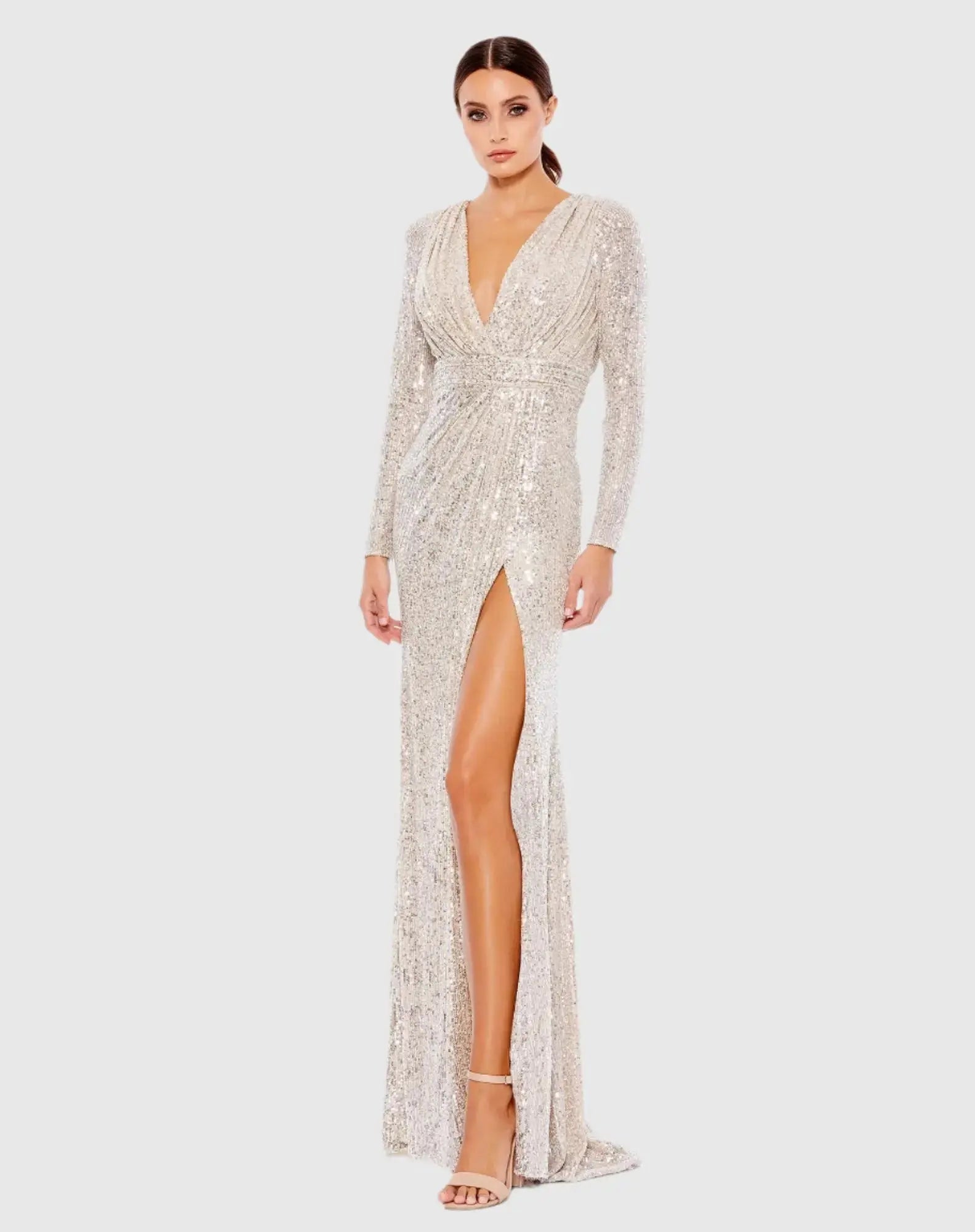 Sequined Long Sleeve Gown