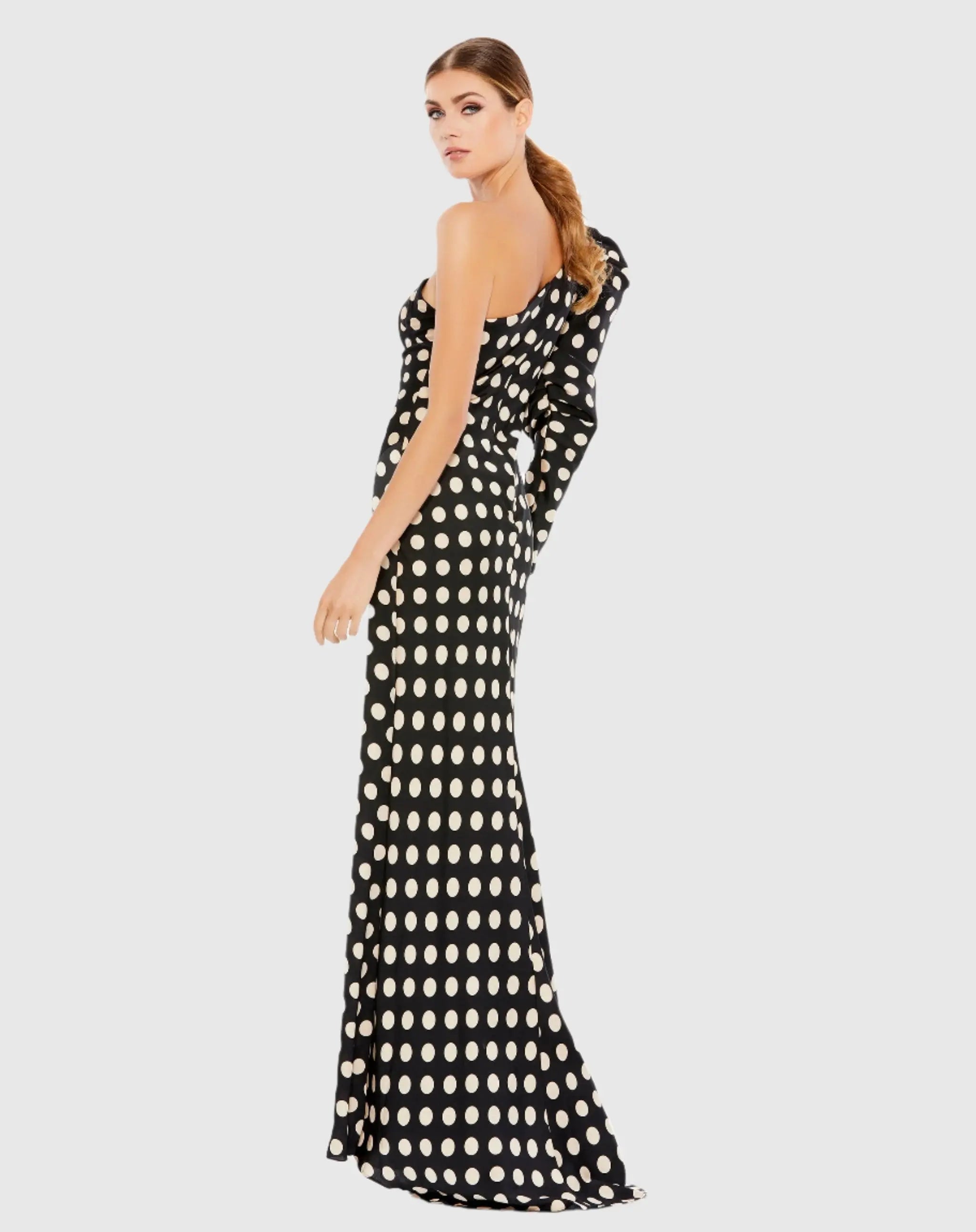 Black One Sleeve Polka Dot Gown