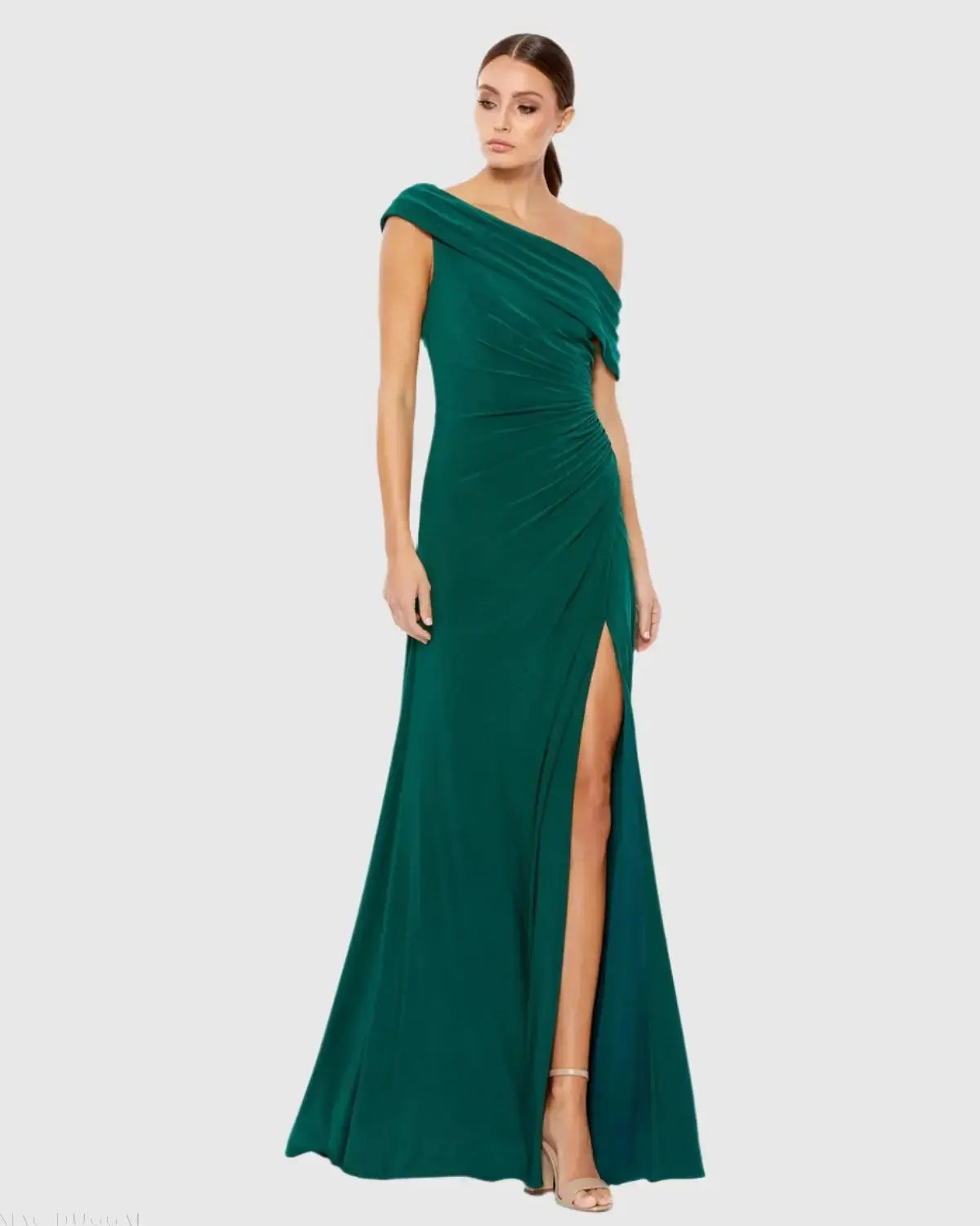Foldover Off-the-Shoulder Slit Gown