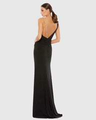 Black Faux Wrap Pearl Strap Gown