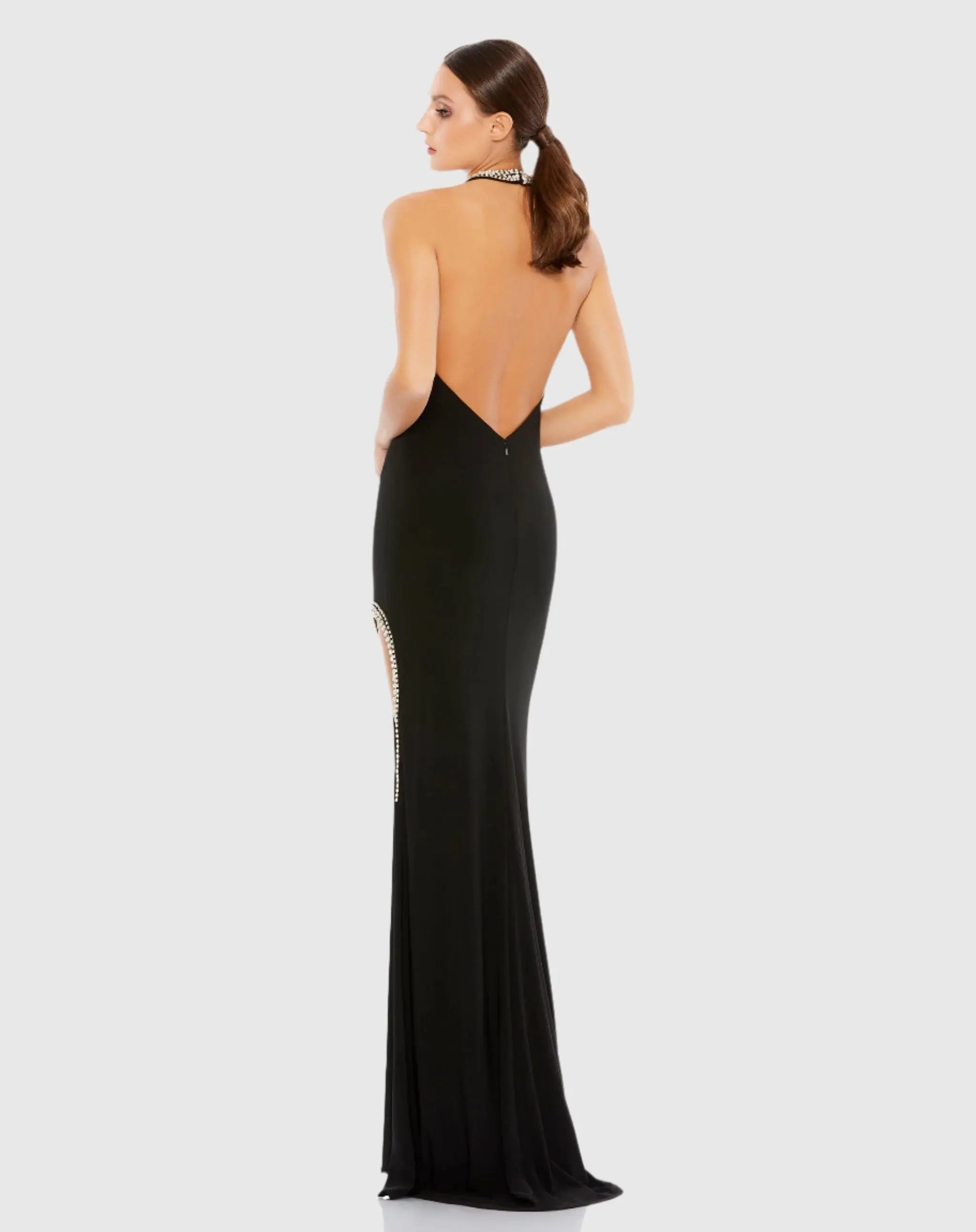 Black Rhinestone Accented Halter Gown