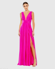 Pink Jersey Plunge Neck Evening Gown