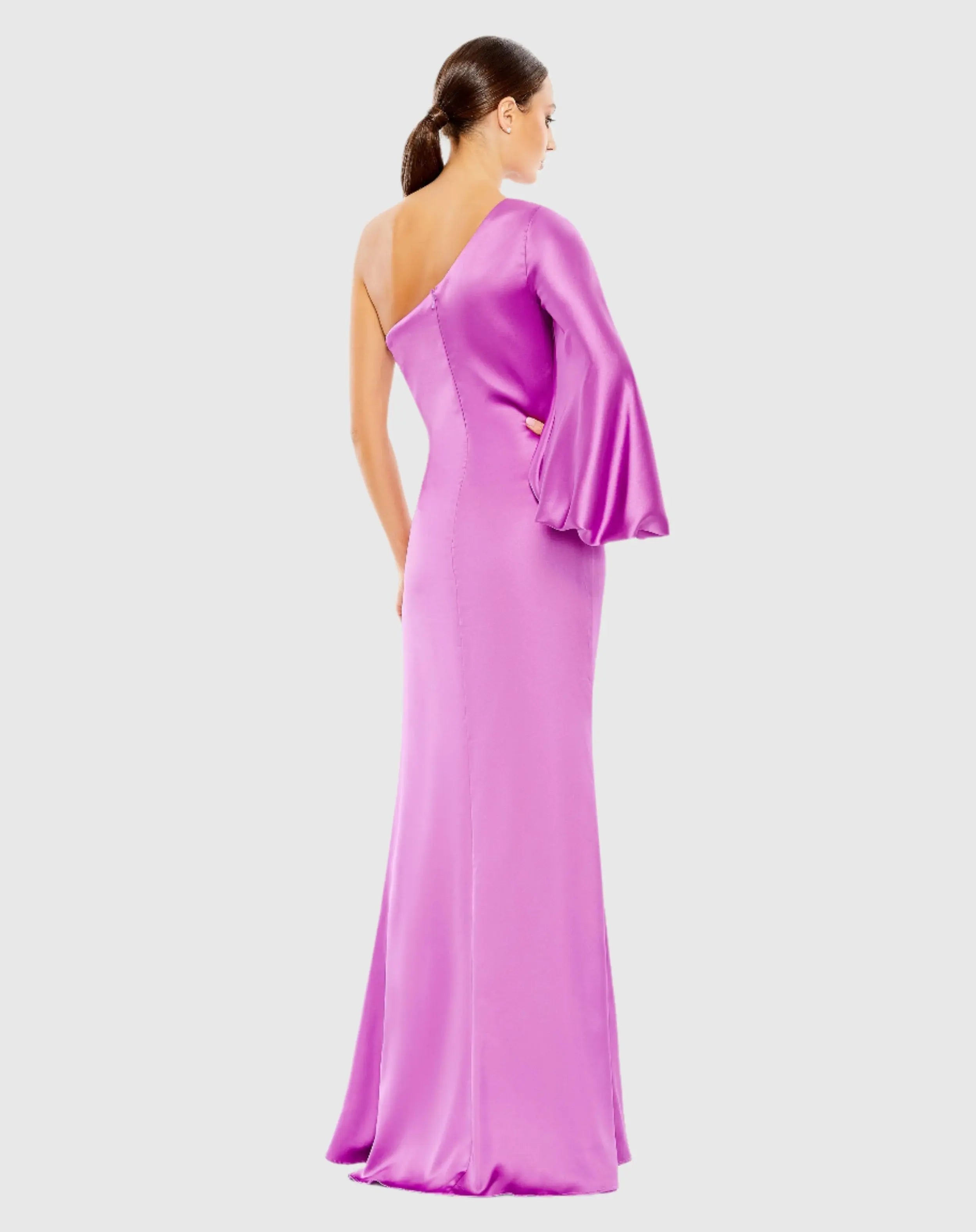 Purple Satin Puff Sleeve Gown
