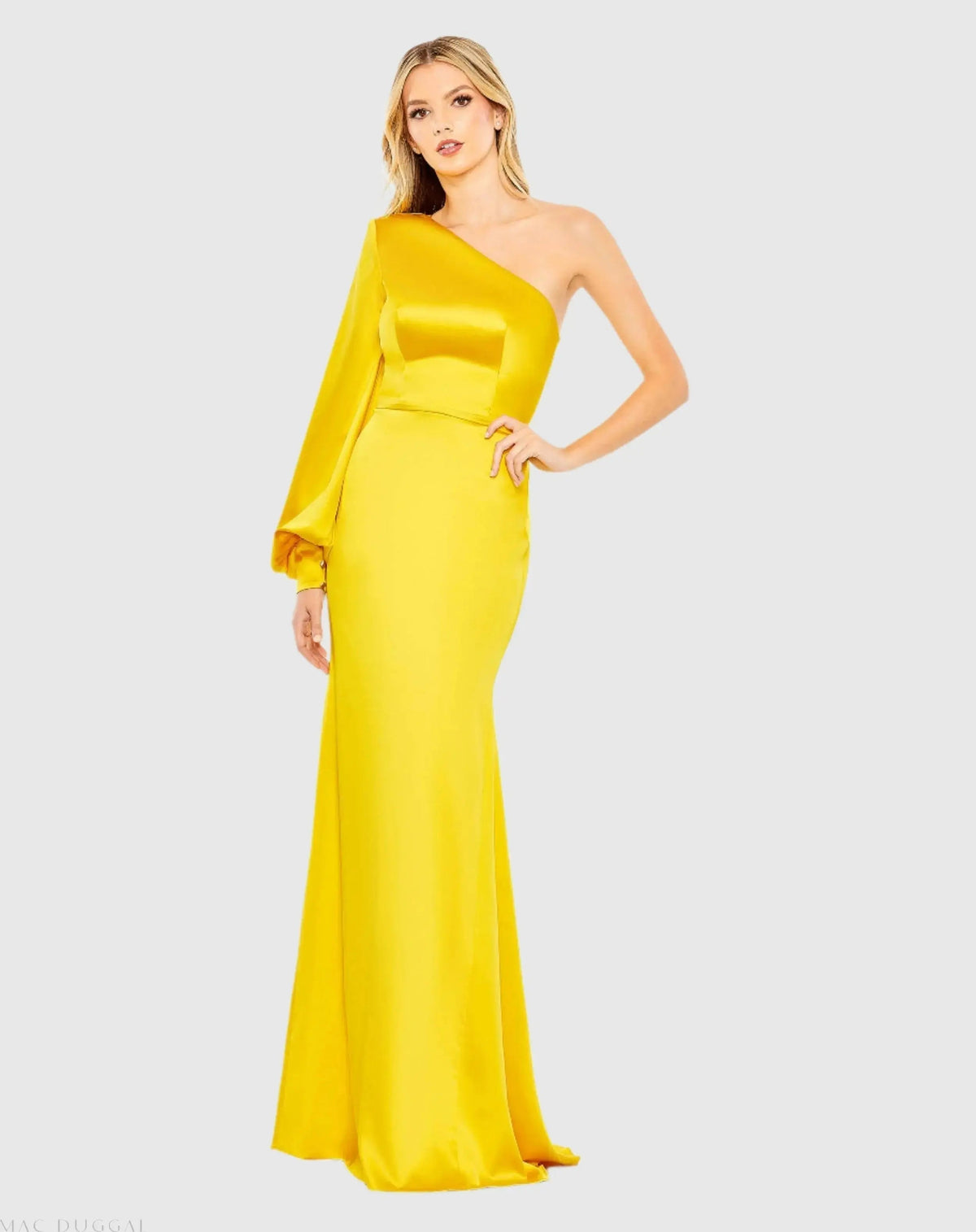 One Shoulder Bishop Sleeve Trumpet Gown