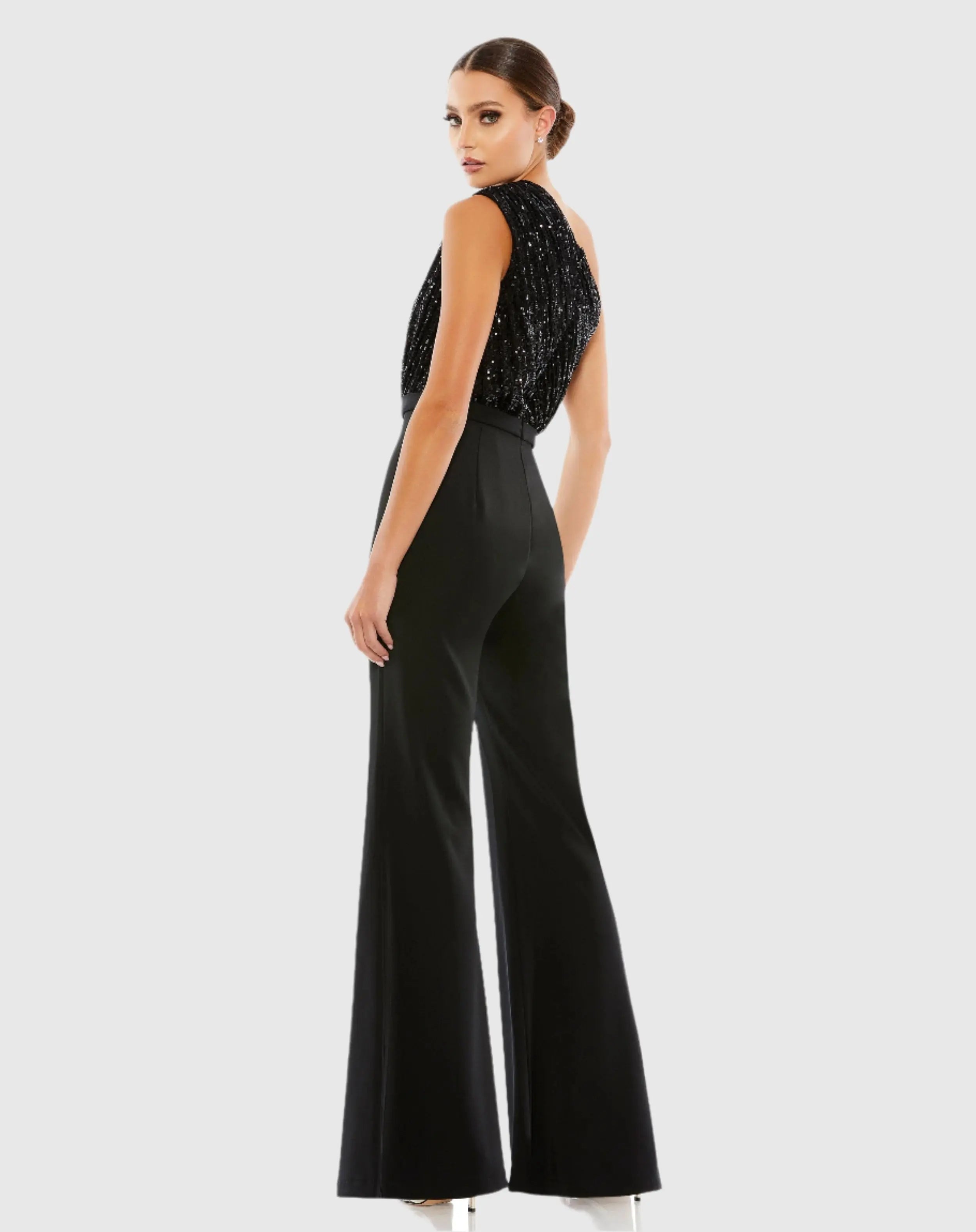Black Sequined One Shoulder Jumpsuit