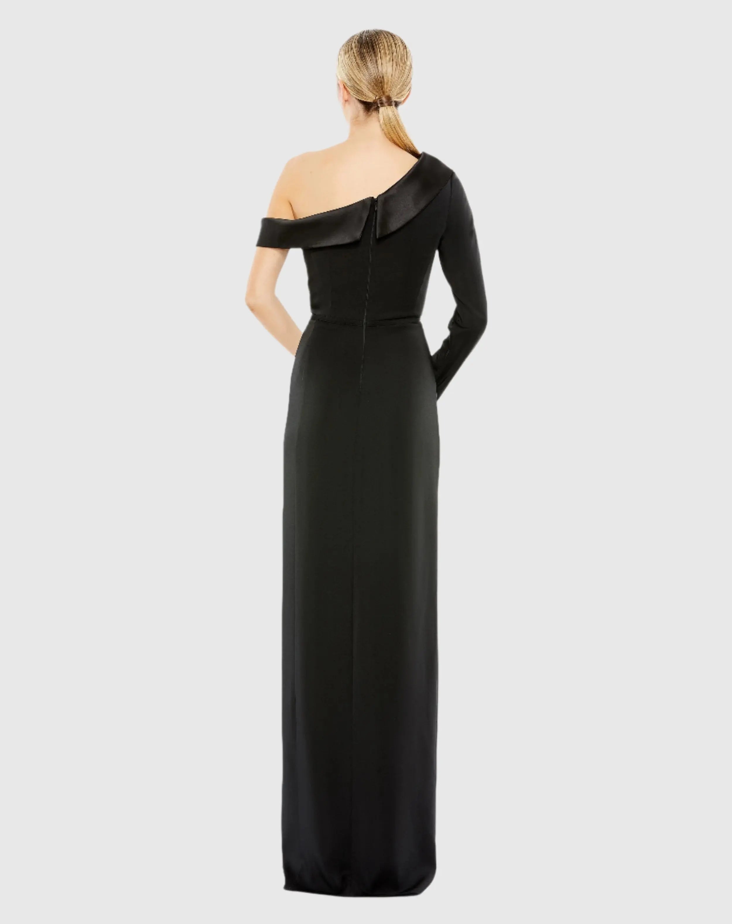 Black Long Sleeve Drop Shoulder Evening Gown