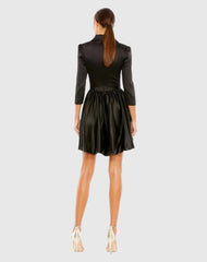 Black Satin Lapel A-Line Blazer Mini Dress - FINAL SALE