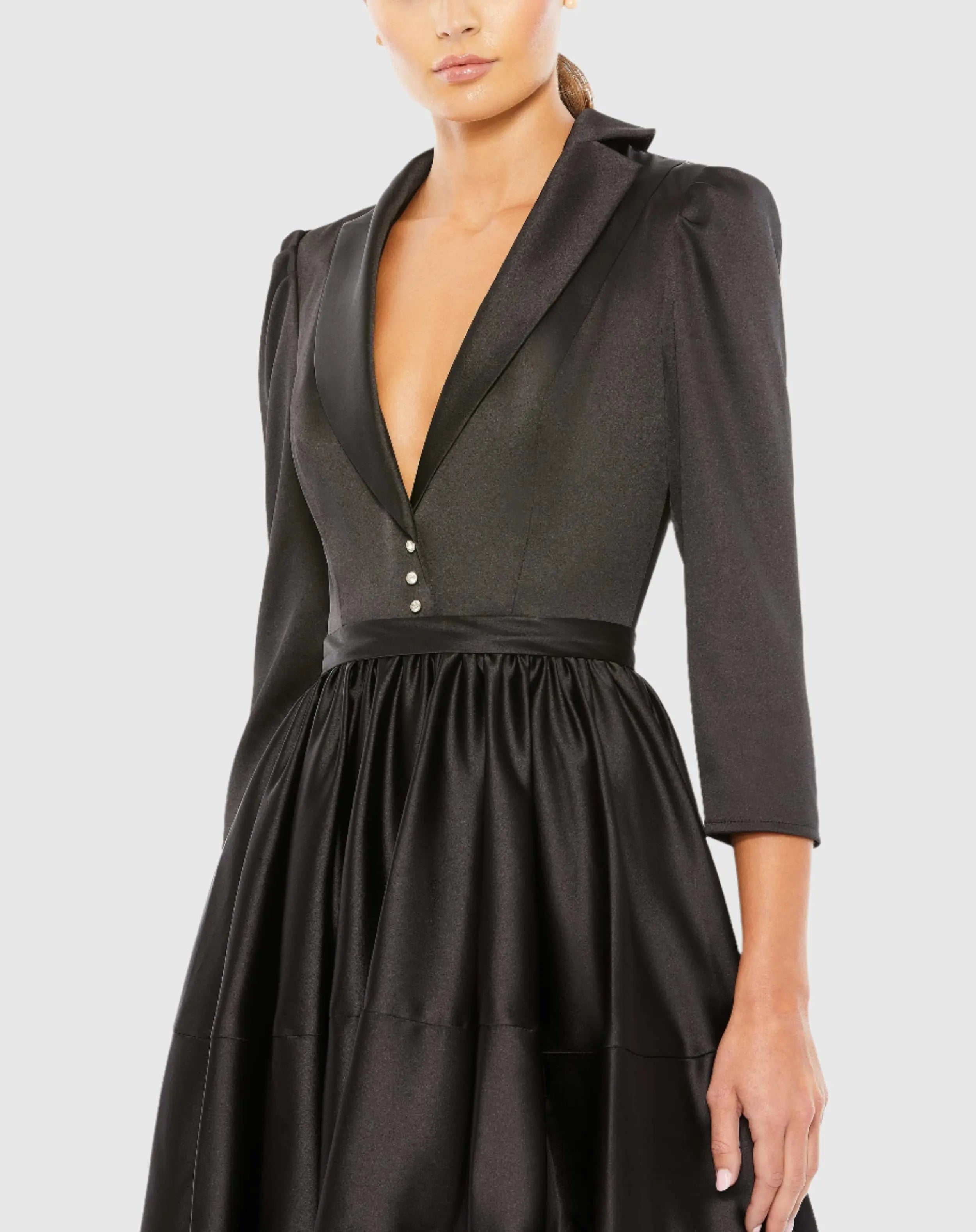 Black Satin Lapel A-Line Blazer Mini Dress - FINAL SALE