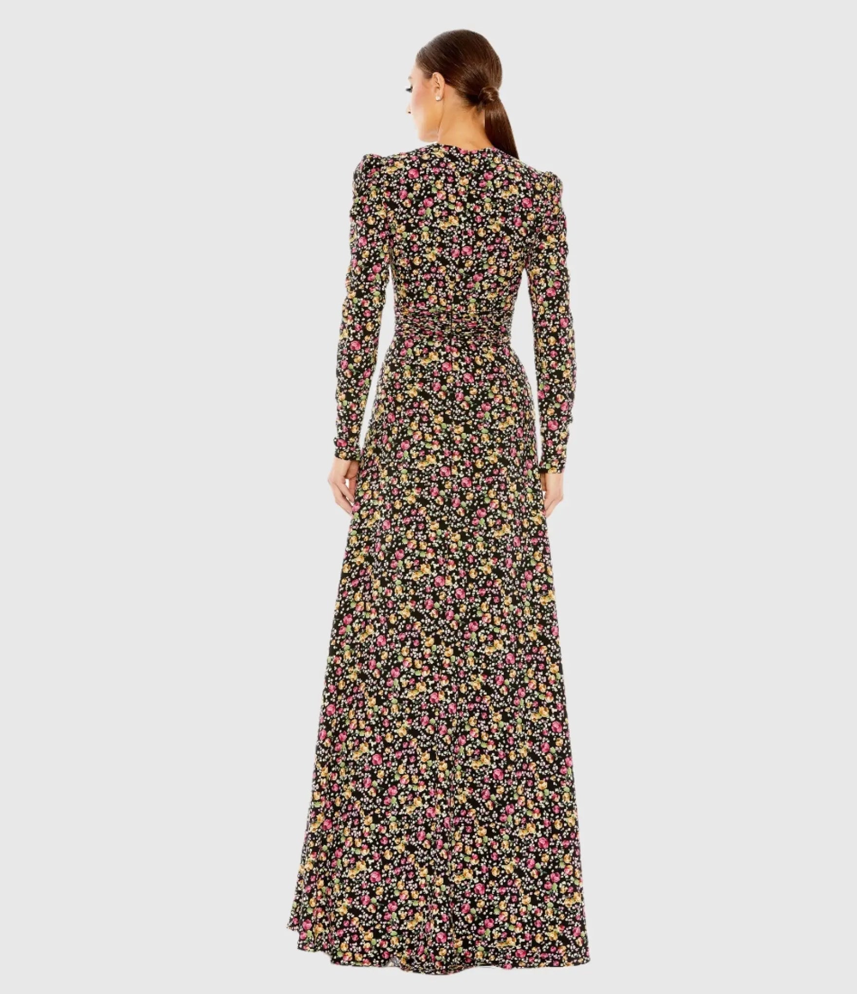 Black Floral Long Sleeve Gown