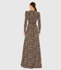 Black Floral Long Sleeve Gown