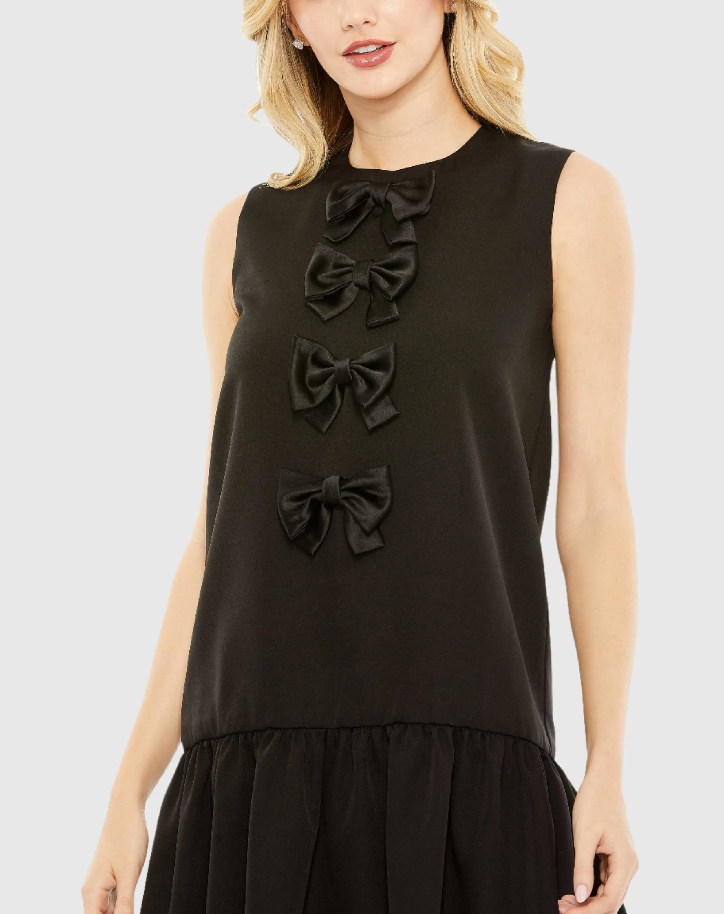 Black Sleeveless Bow Detail Tiered Hem Dress - FINAL SALE