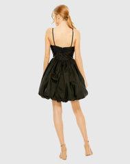 Black Spaghetti Strap Center Bow Balloon Mini Dress