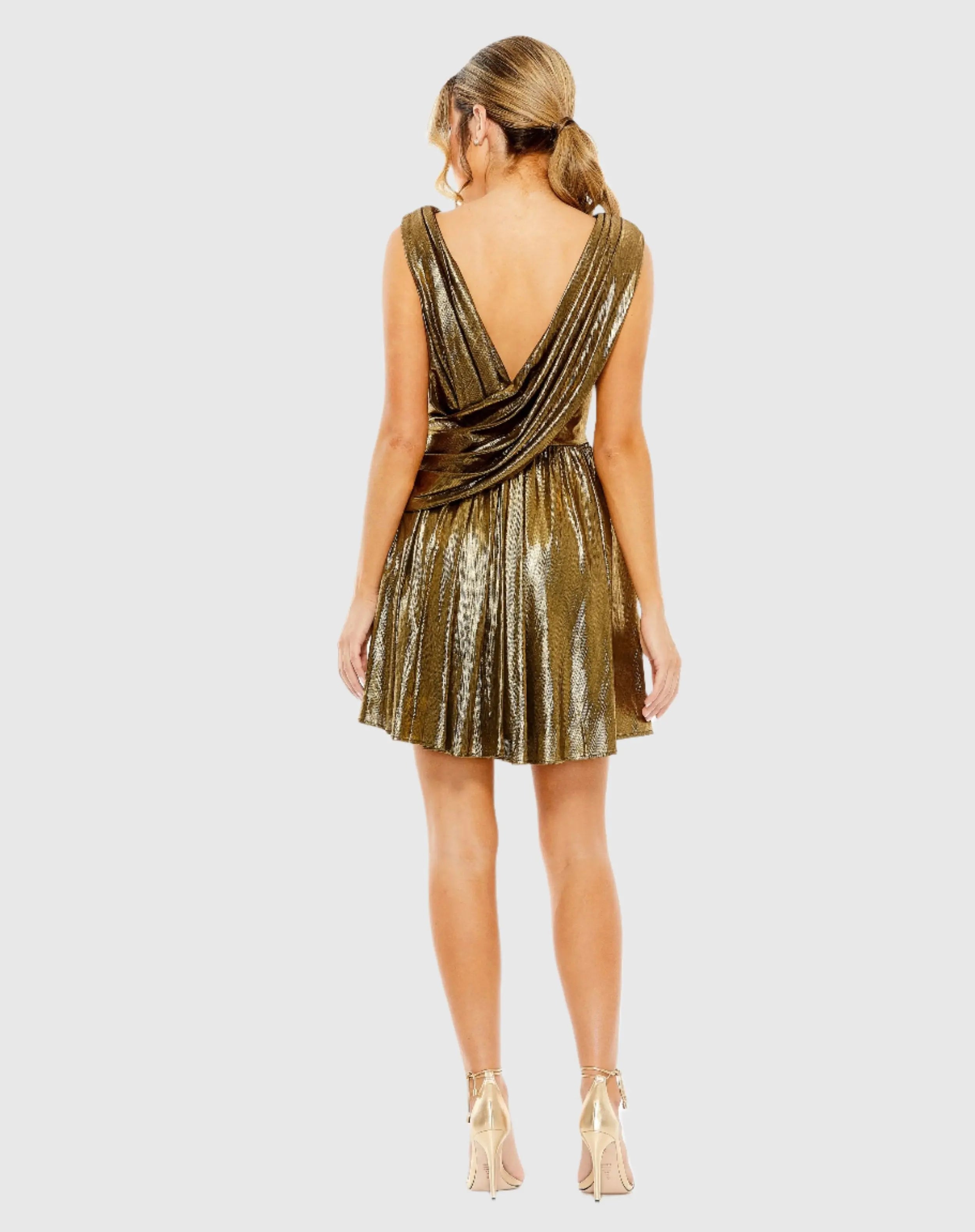 Gold Sleeveless Cowl Detail A Line Mini Dress