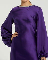 Purple High Neck Long Sleeve Crystal Detail Dress