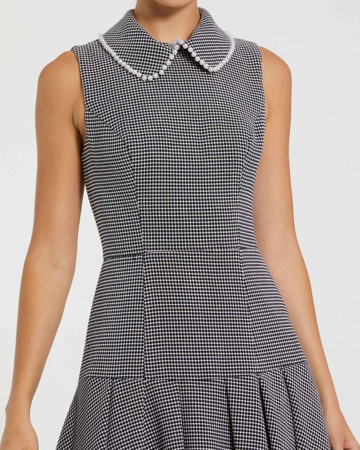 Black Sleeveless Collared Boucle Mini Dress